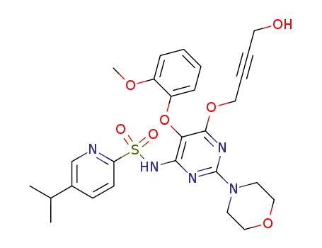 Molecular Structure of 346671-51-0 (2-Pyridinesulfonamide,
N-[6-[(4-hydroxy-2-butynyl)oxy]-5-(2-methoxyphenoxy)-2-(4-morpholinyl)-
4-pyrimidinyl]-5-(1-methylethyl)-)
