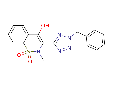 Molecular Structure of 106559-10-8 (3-(2-Benzyltetrazol-5-yl)-4-hydroxy-2-methyl-1,2-benzothiazine 1,1-dioxide)