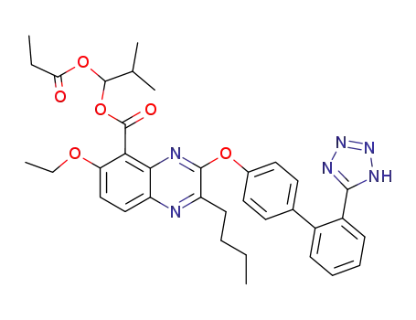 Molecular Structure of 150368-49-3 (2-methyl-1-(1-oxopropoxy)propyl-2-butyl-6-ethoxy-3-<<2'-1H-tetrazol-5-yl<1,1'-biphenyl>-4-yl>oxy>-5-quinoxalinecarboxylate)