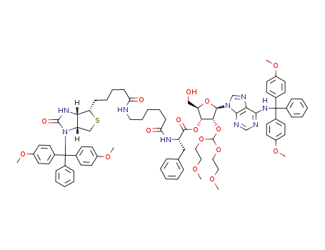 2'-O-(bis(2-methoxyethoxy)methyl)-6-N-(4,4'-dimethoxytrityl)-3'-O-(N-(6-(1-N-(4,4'-dimethoxytrityl)-D-(+)-biotinoyl)aminohexanoyl)-L-phenylalanyl)adenosine