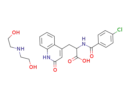 Molecular Structure of 861243-13-2 (2-(4-chlorobenzoylamino)-3-(2-quinolon-4-yl)propionic acid diethanolamine salt)