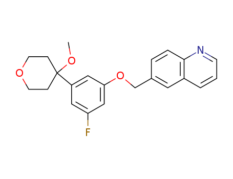 Molecular Structure of 133739-16-9 (Quinoline,
6-[[3-fluoro-5-(tetrahydro-4-methoxy-2H-pyran-4-yl)phenoxy]methyl]-)