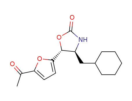 Molecular Structure of 133660-67-0 ((4S-trans)4-(cyclohexylmethyl)-5-(5-acetyl-2-furan-yl)-2-oxazolidinone)