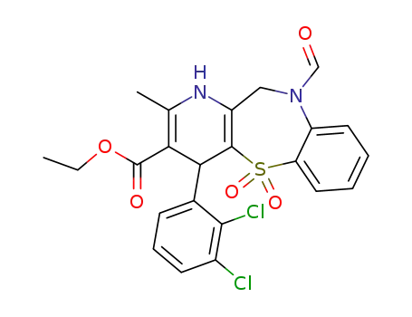 Molecular Structure of 140217-75-0 (Ethyl 4-(2,3-dichlorophenyl)-5,5-dioxo-10-formyl-2-methyl-1,4,10,11-tetrahydropyrido[3,2-b][1,5]-benzothiazepine-3-carboxylate)