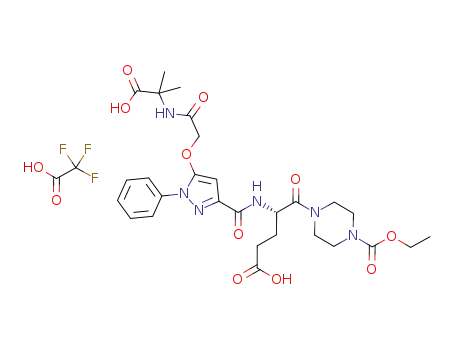 4-[(S)-4-carboxy-2-({5-[(1-carboxy-1-methylethyl)carbamoylmethoxy]-1-phenyl-1H-pyrazole-3-carbonyl}amino)butyryl]piperazine-1-carboxylic acid ethyl ester trifluoroacetate