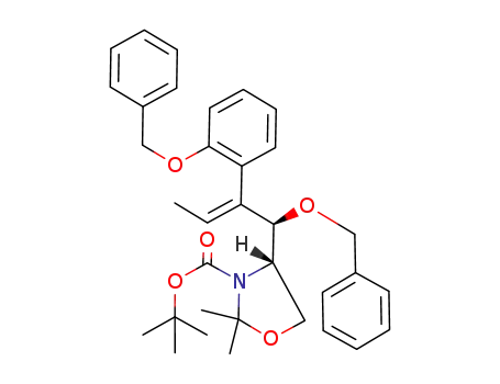 Molecular Structure of 918305-11-0 (3-Oxazolidinecarboxylic acid,
2,2-dimethyl-4-[(1R,2E)-1-(phenylmethoxy)-2-[2-(phenylmethoxy)phenyl]
-2-buten-1-yl]-, 1,1-dimethylethyl ester, (4S)-)