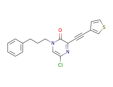 Molecular Structure of 1015098-13-1 (5-chloro-1-(3-phenylpropyl)-3-(2-(thiophen-3-yl)ethynyl)pyrazin-2(1H)-one)