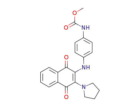 Molecular Structure of 465547-58-4 (Carbamic acid,
[4-[[1,4-dihydro-1,4-dioxo-3-(1-pyrrolidinyl)-2-naphthalenyl]amino]phenyl
]-, methyl ester)