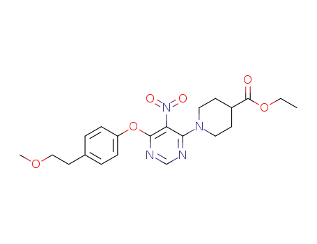 Molecular Structure of 733748-32-8 (1-{6-[4-(2-methoxyethyl)-phenoxy]-5-nitropyrimidin-4-yl}-piperidine-4-carboxylic acid ethyl ester)