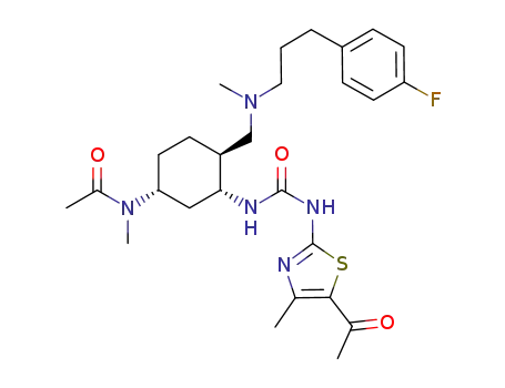 Molecular Structure of 852660-68-5 (N-(5-acetyl-4-methyl-thiazol-2-yl)-N'-[(1R,2S,5R)-5-(N-methyl)acetamido-2-[N-methyl-3-(4-fluorophenyl)propylamino]methyl-cyclohexyl]urea)