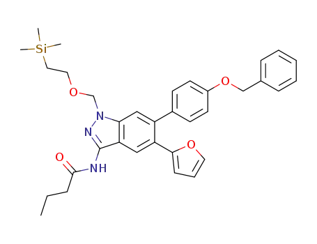 N-[5-(furan-2-yl)-6-[4-(phenylmethoxy)phenyl]-1-[[2-(trimethylsilyl)ethoxy]methyl]-1H-indazol-3-yl]butanamide