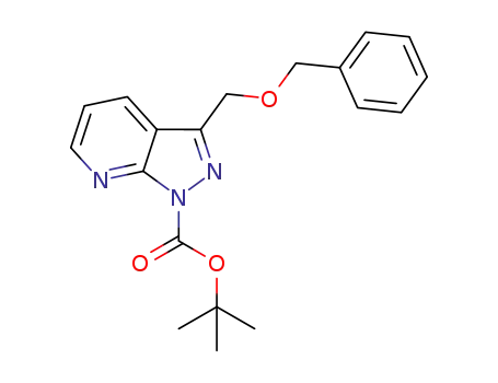 Molecular Structure of 1095223-43-0 (1H-Pyrazolo[3,4-b]pyridine-1-carboxylic acid, 3-[(phenylmethoxy)methyl]-, 1,1-dimethylethyl ester)