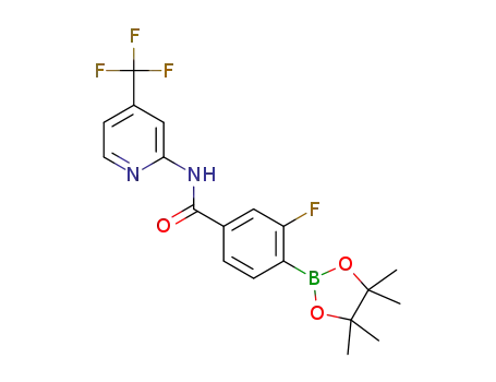 Molecular Structure of 1419221-60-5 (3-fluoro-4-(4,4,5,5-tetramethyl-1,3,2-dioxaborolan-2-yl)-N-(4-(trifluoromethyl)pyridin-2-yl)benzamide)