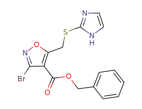 Molecular Structure of 1027781-80-1 (benzyl 3-bromo-5-[(1H-imidazol-2-ylthio)methyl]isoxazole-4-carboxylate)