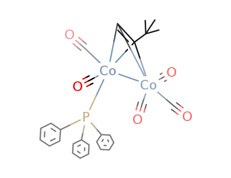 Molecular Structure of 84896-07-1 (H((CH<sub>3</sub>)3C)C<sub>2</sub>Co<sub>2</sub>(CO)5(P(C<sub>6</sub>H<sub>5</sub>)3))