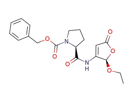 Molecular Structure of 865838-95-5 (benzyl (2S)-2-((2R)-2-ethoxy-5-oxo-2,5-dihydrofuran-3-ylcarbamoyl)pyrrolidine-1-carboxylate)