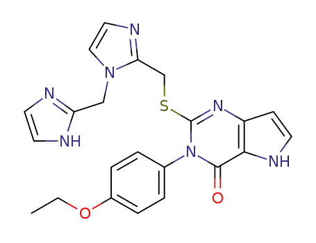 Molecular Structure of 1236765-21-1 (3-(4-ethoxyphenyl)-2-({[1-(1H-imidazol-2-ylmethyl)-1H-imidazol-2-yl]methyl}sulfanyl)-3,5-dxihydro-4H-pyrrolo[3,2-d]pyrimidin-4-one)