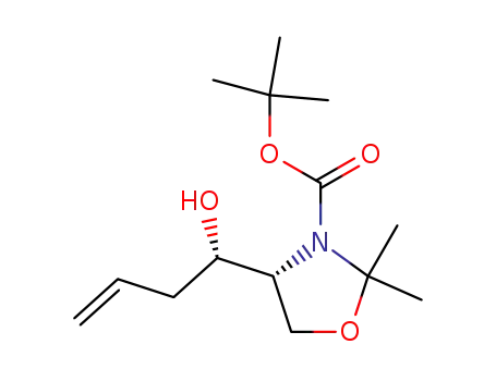 Molecular Structure of 140438-71-7 (3-Oxazolidinecarboxylic acid,
4-[(1S)-1-hydroxy-3-butenyl]-2,2-dimethyl-, 1,1-dimethylethyl ester, (4R)-)