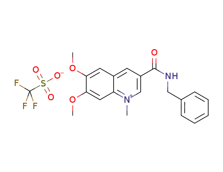 Molecular Structure of 1192218-69-1 (3-(benzylaminocarbonyl)-6,7-dimethoxy-1-methylquinolinium triflate)