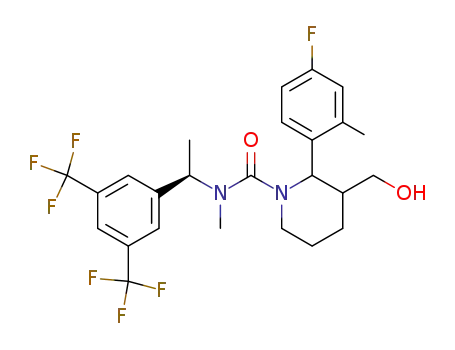 cis-RS,RS-2-(4-fluoro-2-methyl-phenyl)-3-hydroxymethyl-piperidine-1-carboxylic acid [1-(R)-(3,5-bis-trifluoromethyl-phenyl)-ethyl]-methyl-amide
