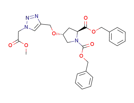 Molecular Structure of 1253114-48-5 (dibenzyl (2S,4R)-4-{[1-(2-methoxy-2-oxoethyl)-1H-1,2,3-triazol-4-yl]methoxy}pyrrolidine-1,2-dicarboxylate)