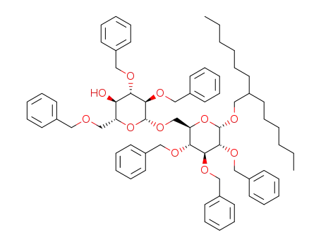 Molecular Structure of 1194234-40-6 (2-hexyl-1-octyl 6-O-(2,3,6-tri-O-benzyl-β-D-glucopyranosyl)-2,3,4-tri-O-benzyl-α-D-glucopyranoside)
