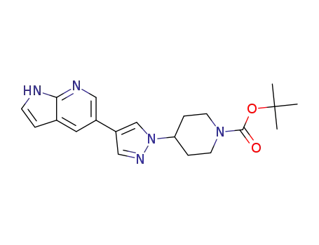 Molecular Structure of 1562305-10-5 (4-(4-(1H-pyrrolo[2,3-b]pyridin-5-yl)-1H-pyrazol-1-yl)piperidine-1-carboxylic acid tert-butyl ester)