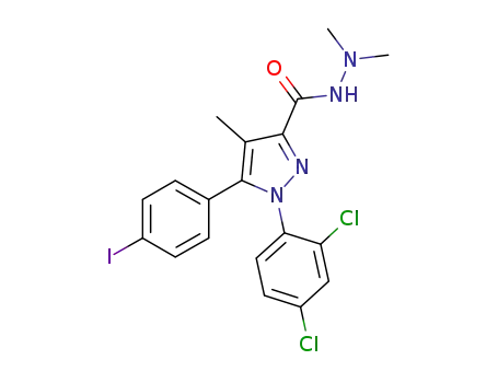 Molecular Structure of 918531-57-4 (1H-Pyrazole-3-carboxylic acid,
1-(2,4-dichlorophenyl)-5-(4-iodophenyl)-4-methyl-,
2,2-dimethylhydrazide)