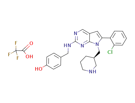 Molecular Structure of 1190706-59-2 ((R)-4-((6-(2-chlorophenyl)-7-(piperidin-3-ylmethyl)-7H-pyrrolo[2,3-d]pyrimidin-2-ylamino)methyl)phenol trifluoroacetate)