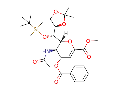 Molecular Structure of 1171908-44-3 (methyl 5-acetamido-2,6-anhydro-4-O-benzoyl-7-O-(tert-butyldimethylsilyl)-3,5-dideoxy-8,9-O-isopropylidene-D-glycero-D-galacto-non-2-enoate)