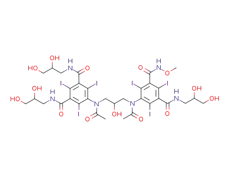 Molecular Structure of 1186057-92-0 (5-(N-(3-(N-(3,5-bis(2,3-dihydroxypropylcarbamoyl)-2,4,6-triiodophenyl)acetamido)-2-hydroxypropyl)acetamido)-N<sub>1</sub>-(2,3-dihydroxypropyl)-2,4,6-triiodo-N<sub>3</sub>-methoxyisophthalamide)