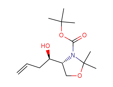 Molecular Structure of 140438-70-6 (3-Oxazolidinecarboxylic acid,
4-[(1R)-1-hydroxy-3-butenyl]-2,2-dimethyl-, 1,1-dimethylethyl ester,
(4R)-)