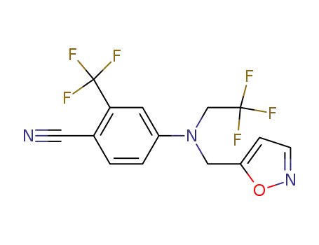 Molecular Structure of 916808-83-8 (Benzonitrile,
4-[(5-isoxazolylmethyl)(2,2,2-trifluoroethyl)amino]-2-(trifluoromethyl)-)
