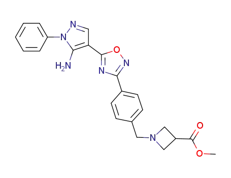 methyl 1-(4-(5-(5-amino-1-phenyl-1H-pyrazol-4-yl)-1,2,4-oxadiazol-3-yl)benzyl)azetidine-3-carboxylate