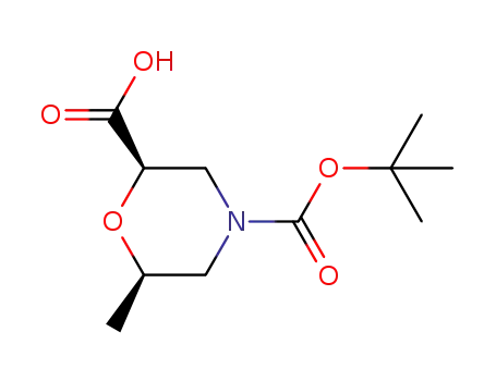 Molecular Structure of 1581752-93-3 ((2R,6R)-4-(tert-butoxycarbonyl)-6-MethylMorpholine-2-carboxylic acid)