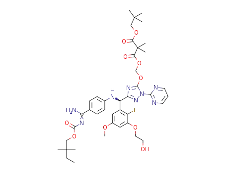 2,2-dimethylmalonic acid 5-{(R)-(4-{amino[2,2-dimethylbutoxycarbonylimino]methyl}phenylamino)-[2-fluoro-3-(2-hydroxyethoxy)-5-methoxyphenyl]methyl}-2-pyrimidin-2-yl-2H-[1,2,4]triazol-3-yloxymethyl ester 2,2-dimethylpropyl ester