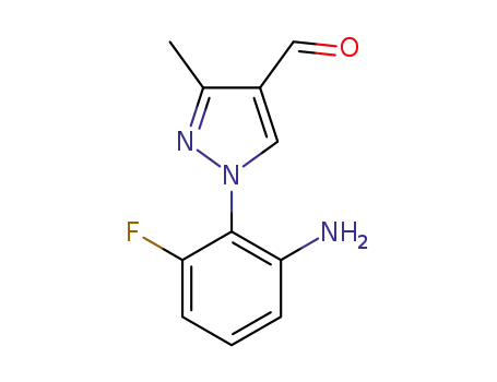 Molecular Structure of 1307314-34-6 (1-(2-amino-6-fluoro-phenyl)-3-methyl-1H-pyrazole-4-carbaldehyde)
