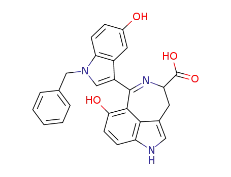 Molecular Structure of 1279707-80-0 (6-[1-benzyl-5-hydroxy-1H-indol-3-yl]-7-hydroxy-3,4-dihydro-1H-azepino[5,4,3-cd]indole-4-carboxylic acid)