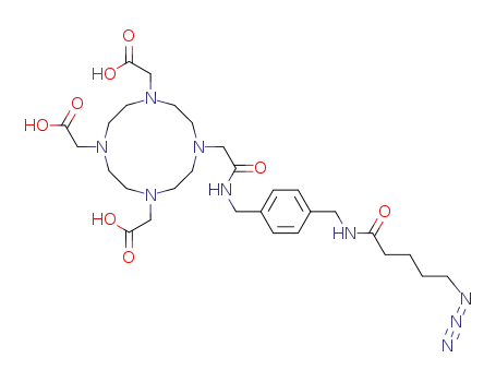 Molecular Structure of 1314043-22-5 (2,2',2''-(10-(2-(4-((5-azidopentanamido)methyl)benzylamino)-2-oxoethyl)-1,4,7,10-tetraazacyclododecane-1,4,7-triyl)triacetic acid)