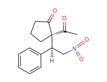 Molecular Structure of 834917-51-0 (Cyclopentanone, 2-acetyl-2-[(1S)-2-nitro-1-phenylethyl]-, (2R)-)