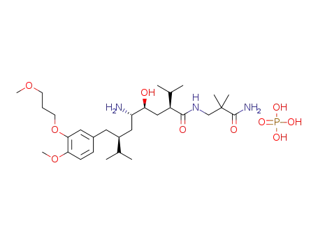 Molecular Structure of 1327153-75-2 ((2S),(4S),(5S),(7S)-N-(3-amino-2,2-dimethyl-3-oxopropyl)-2,7-di(1-methylethyl)-4-hydroxy-5-amino-8-[4-methoxy-3-(3-methoxy-propoxy)phenyl]-octanamide phosphate)
