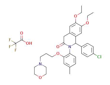 Molecular Structure of 1313359-85-1 (1-(4-chloro-phenyl)-6,7-diethoxy-2-[4-methyl-2-(3-morpholin-4-yl-propoxy)-phenyl]-1,4-dihydro-2H-isoquinolin-3-one trifluoroacetate)