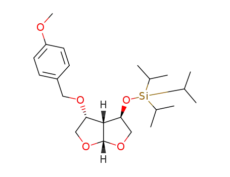 Molecular Structure of 1292810-72-0 ((1S,4R,5R,6R)-6-(4-methoxybenzyloxy)-4-tiisopropylsilanoxy-2,8-dioxa-bicyclo[3.3.0]octane)