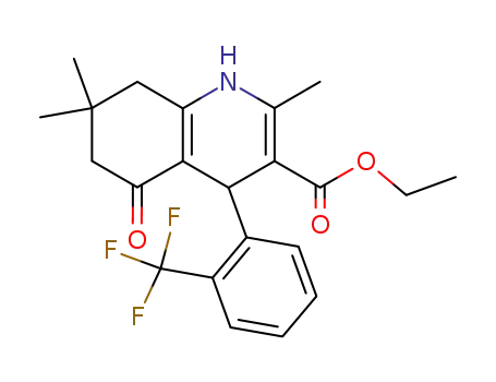 Molecular Structure of 78050-80-3 (3-Quinolinecarboxylic acid, 1,4,5,6,7,8-hexahydro-5-oxo-4-(2-(trifluor omethyl)phenyl)-2,7,7-trimethyl-, ethyl ester)