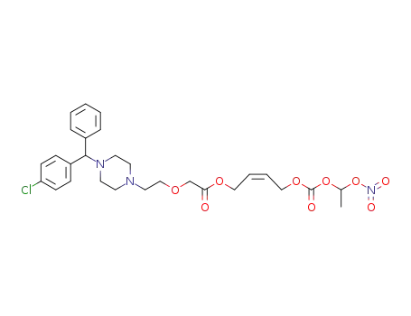 Molecular Structure of 1345091-84-0 ((Z)-4-((1-(nitrooxy)ethoxy)carbonyloxy)but-2-enyl 2-(2-(4-((4-chlorophenyl) (phenyl)methyl)piperazin-1-yl)ethoxy)acetate)
