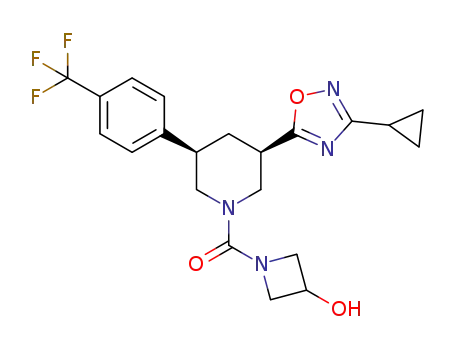 Molecular Structure of 1256699-23-6 (((3R,5R)-3-(3-cyclopropyl-1,2,4-oxadiazol-5-yl)-5-(4-(trifluoromethyl)phenyl)piperidin-1-yl)(3-hydroxyazetidin-1-yl)methanone)