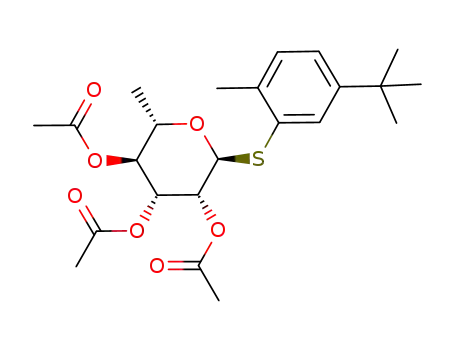 Molecular Structure of 1185741-87-0 (2-methyl-5-tert-butylphenyl 2,3,4-tri-O-acetyl-1-thio-α-L-rhamnopyranoside)