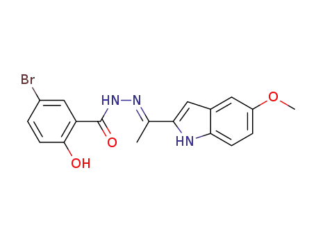 Molecular Structure of 1373438-13-1 ((E)-5-bromo-2-hydroxy-N'-(1-(5-methoxy-1H-indol-2-yl)ethylidene)benzohydrazide)
