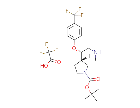 Molecular Structure of 1380182-93-3 ((S)-3-[(S)-2-methylamino-1-(4-trifluoromethylphenoxy)ethyl]pyrrolidine-1-carboxylic acid t-butyl ester trifluoroacetate)