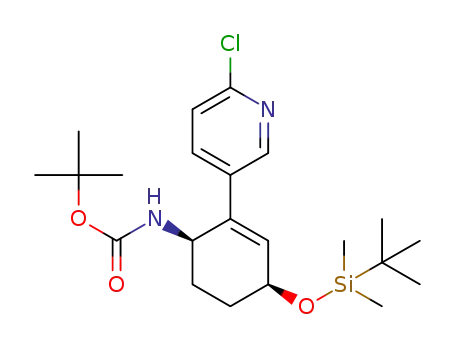 Molecular Structure of 1370320-05-0 ((+)-tert-butyl N-[(1R,4S)-4-[(tert-butyldimethylsilyl)oxy]-2-(6-chloropyridin-3-yl)cyclohex-2-en-1-yl]carbamate)